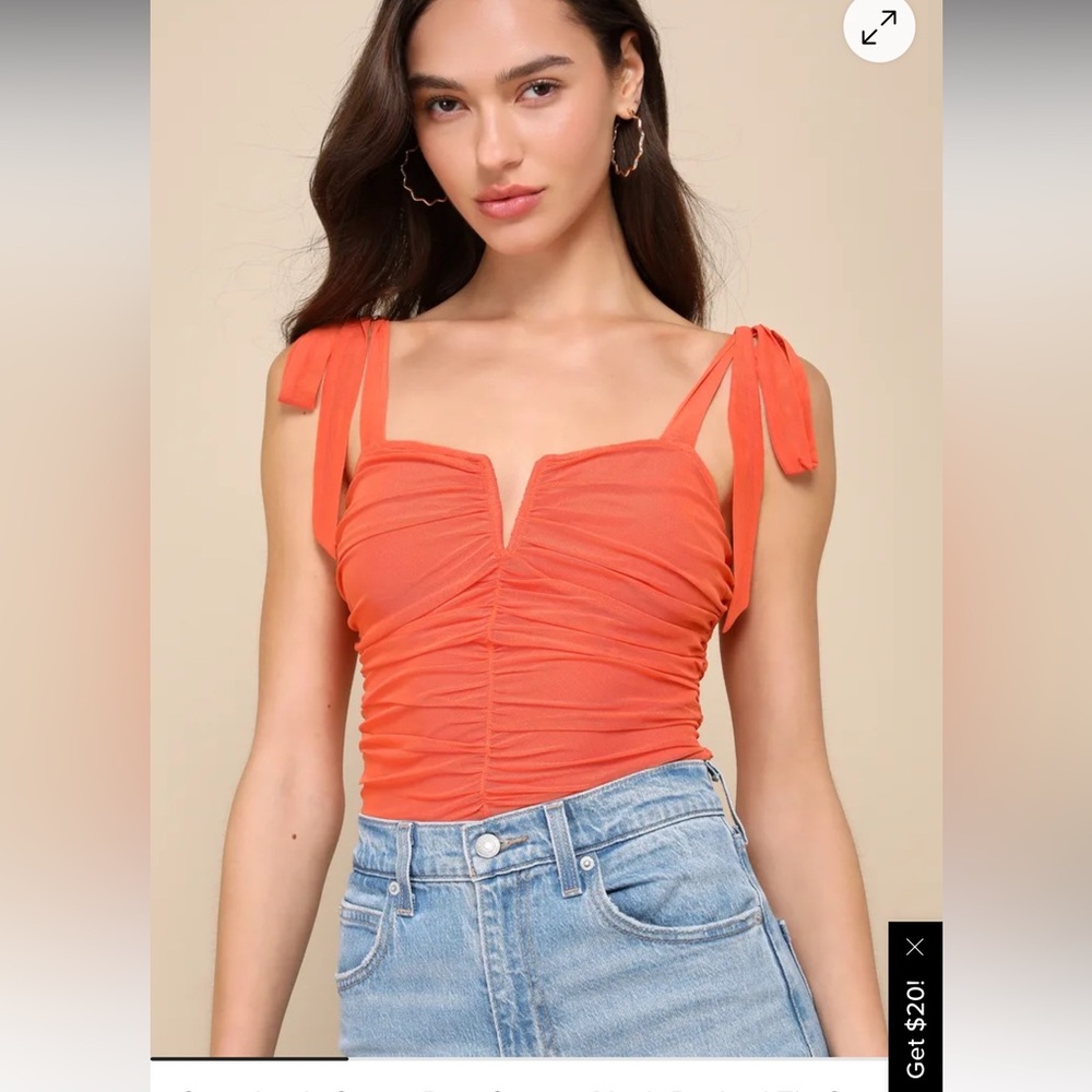 Completely Sweet Rust Orange Mesh Ruched Tie-Strap Crop Top
Lulus NWT